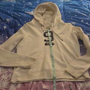 Abercrombie & Fitch Women's Off White Pullover Hoodie M Logo Sweatshirt Pockets